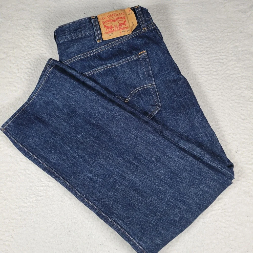 Levi's 501 Original Straight Leg Jeans Mens 40x30 Dark Indigo Blue Button Fly